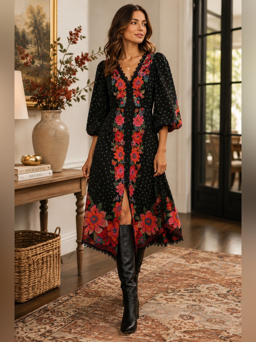 NWT Farm Rio Black Blooming Garden Floral Dress size small video